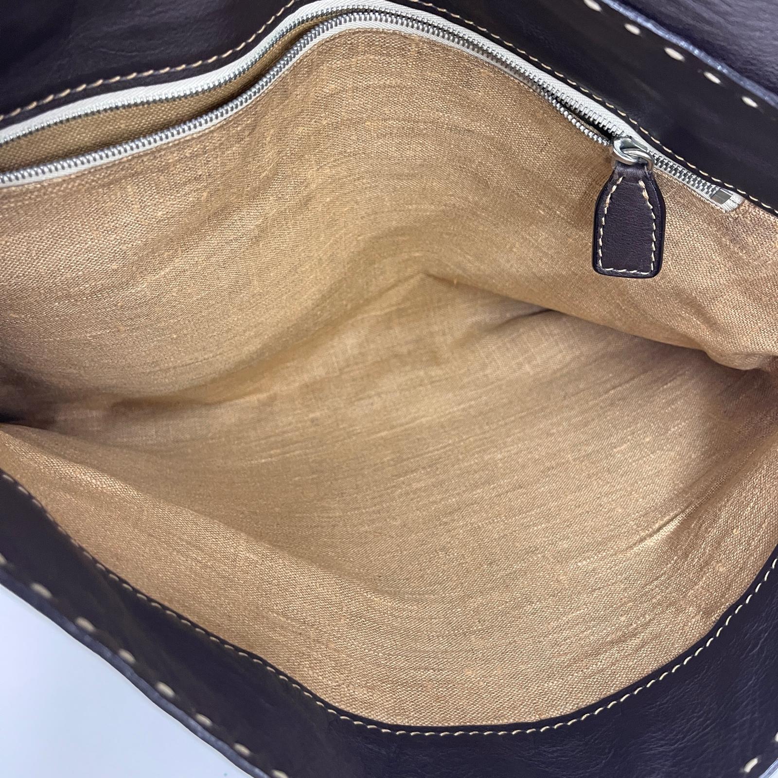 Fendi Borsa a Spalla Selleria Vintage in Pelle Marrone