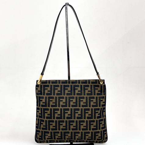 Fendi Borsa a Spalla Vintage in Tessuto Zucca Marrone