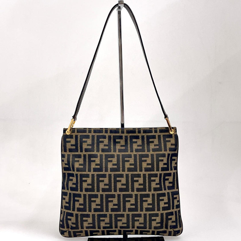 Fendi Borsa a Spalla Vintage in Tessuto Zucca Marrone