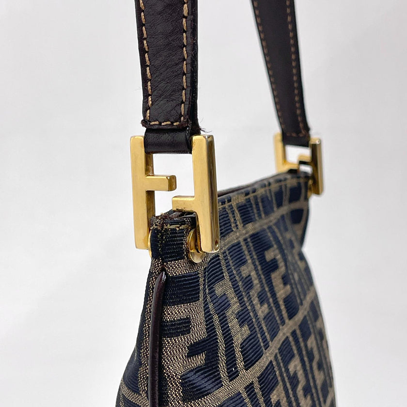 Fendi Borsa a Spalla Vintage in Tessuto Zucca Marrone