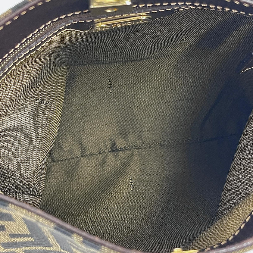 Fendi Borsa a Spalla Vintage in Tessuto Zucca Marrone