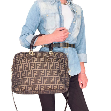Fendi Borsa a mano e tracolla Zucca Canvas marrone vintage