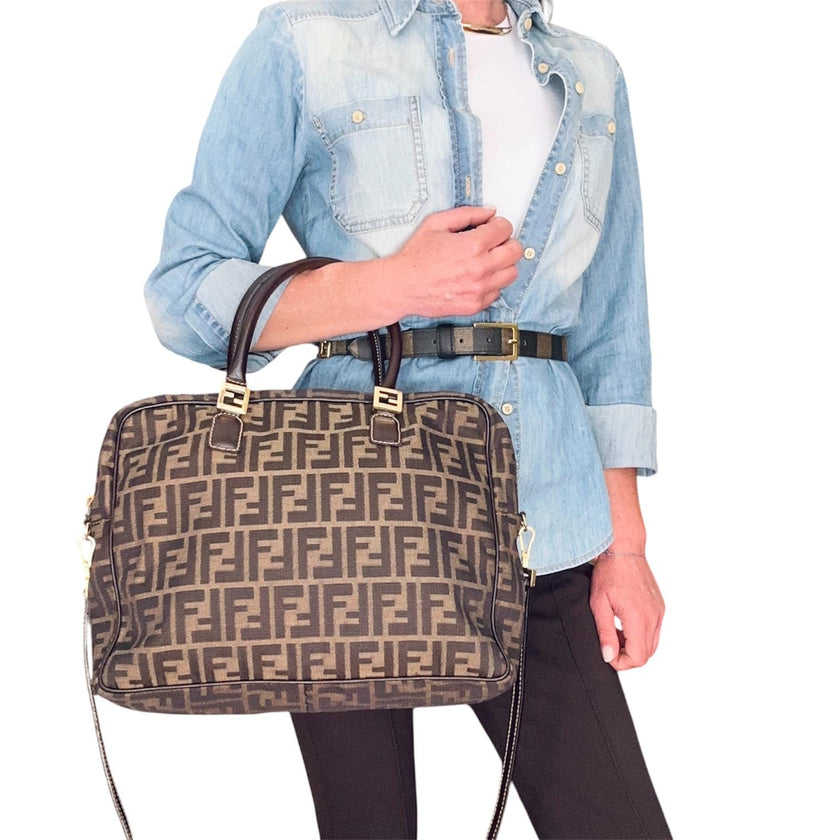 Fendi Borsa a mano e tracolla Zucca Canvas marrone vintage