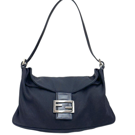 Fendi Borsa a spalla Baguette in jersey nero con logo FF in metallo