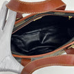 Fendi Borsa in tela rigata Pequin con finiture in pelle marrone