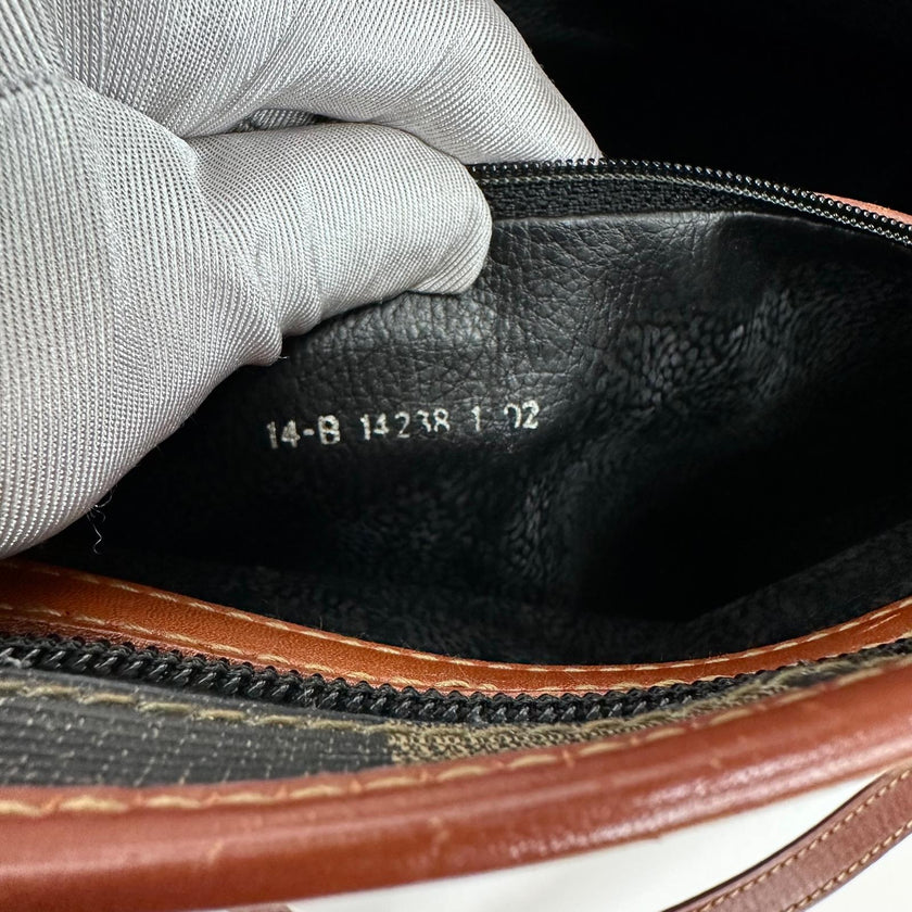 Fendi Borsa in tela rigata Pequin con finiture in pelle marrone