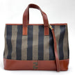 Fendi Borsa in tela rigata Pequin con finiture in pelle marrone