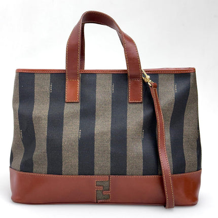 Fendi Borsa in tela rigata Pequin con finiture in pelle marrone