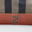 Fendi Borsa in tela rigata Pequin con finiture in pelle marrone