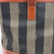 Fendi Borsa in tela rigata Pequin con finiture in pelle marrone