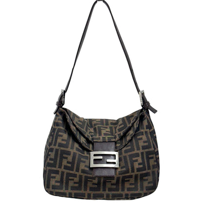 Fendi Mamma Baguette FF in tela Zucca con finiture argento
