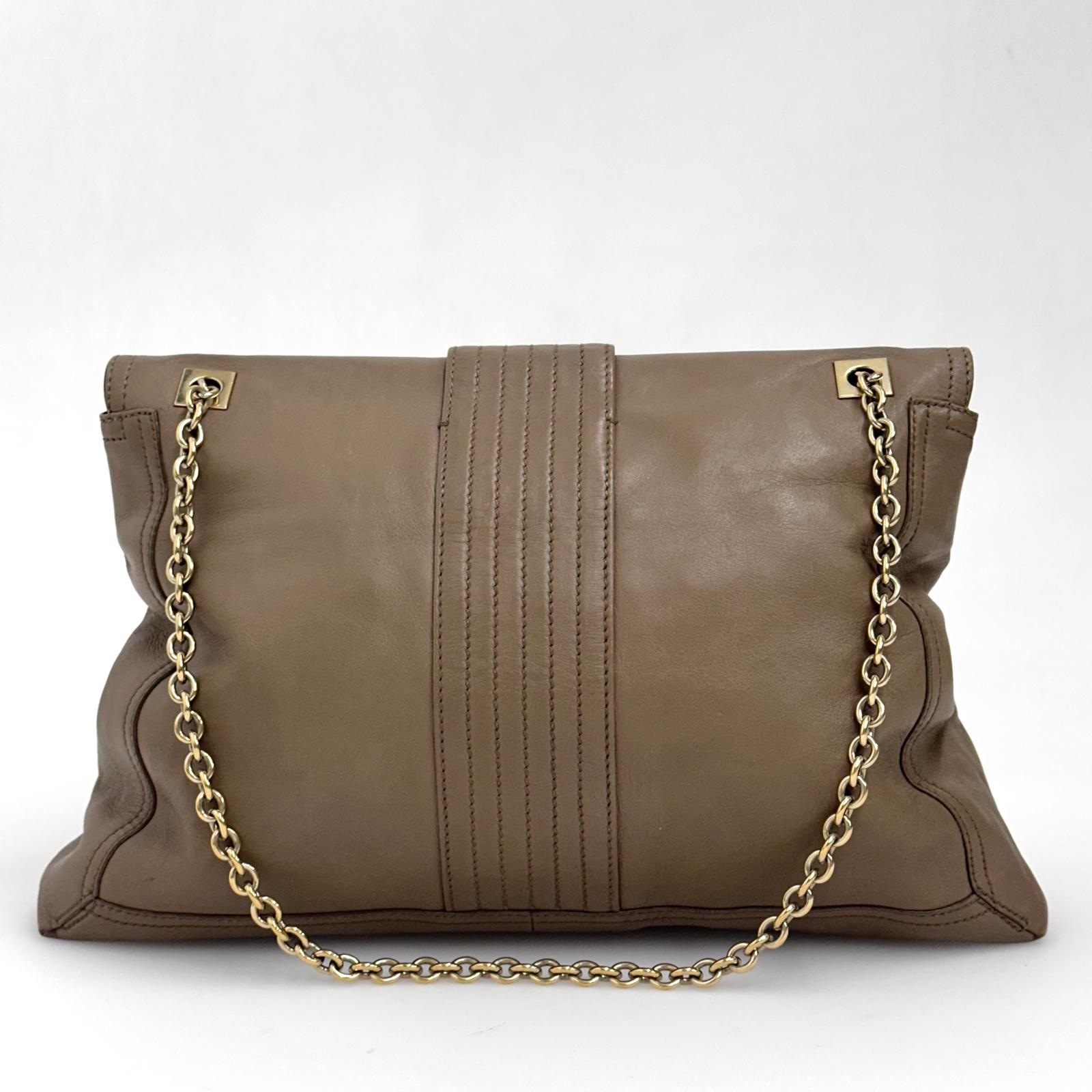 Fendi Mia Borsa a due vie in pelle marrone con catena oro