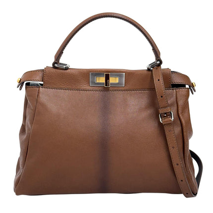 Fendi Peekaboo Borsa in pelle marrone con tracolla