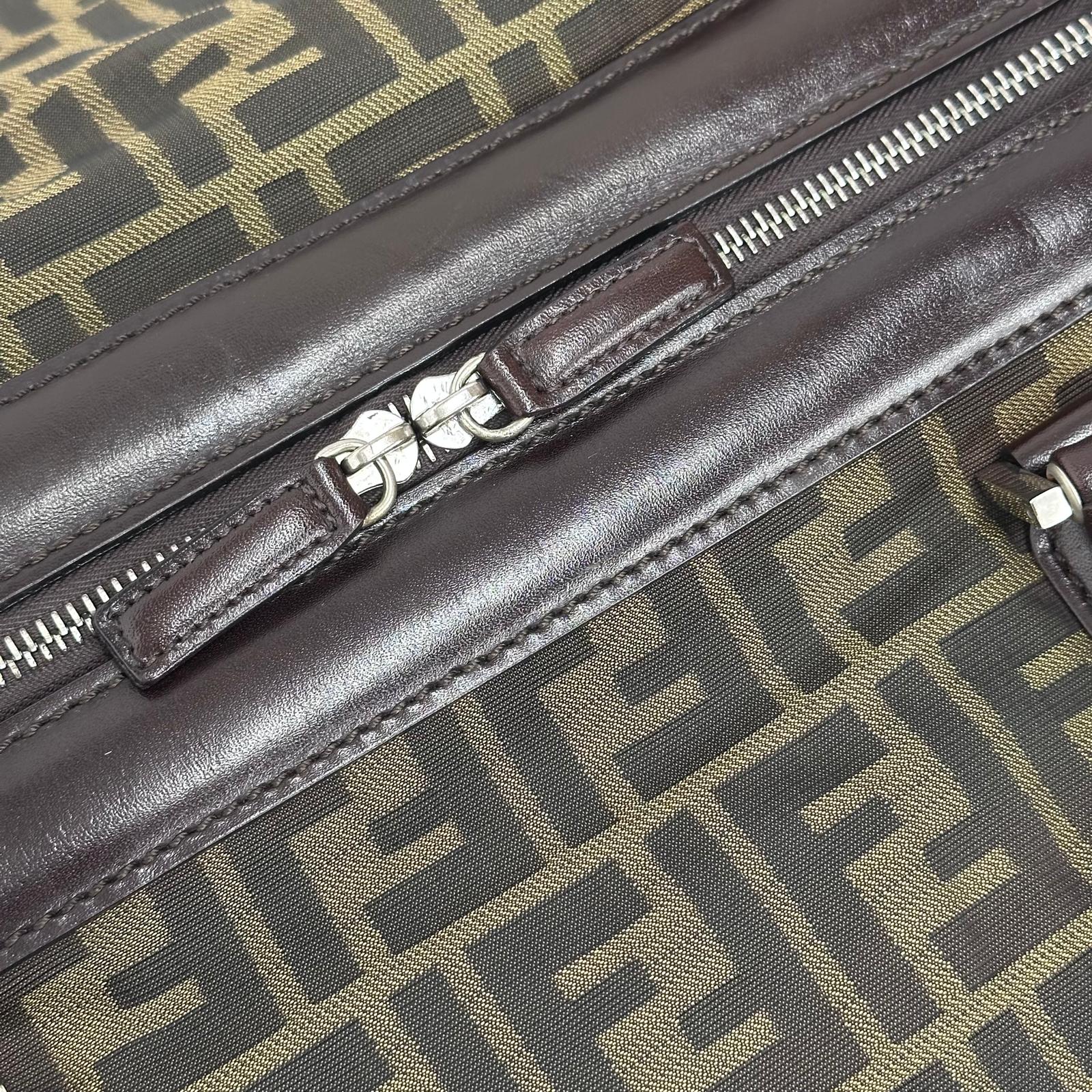 Fendi Trolley Vintage Zucca FF in tela marrone e pelle