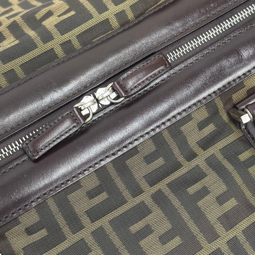 Fendi Trolley Vintage Zucca FF in tela marrone e pelle