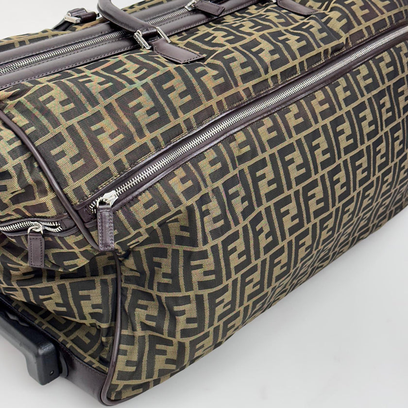 Fendi Trolley Vintage Zucca FF in tela marrone e pelle