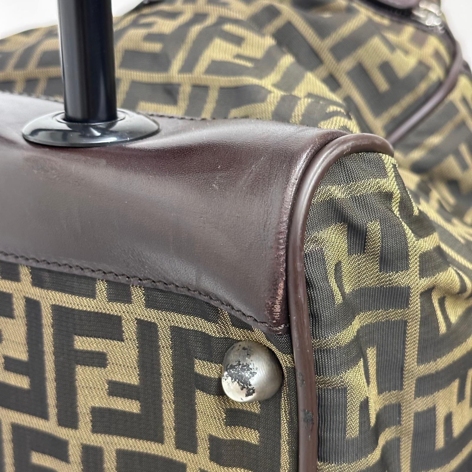 Fendi Trolley Vintage Zucca FF in tela marrone e pelle