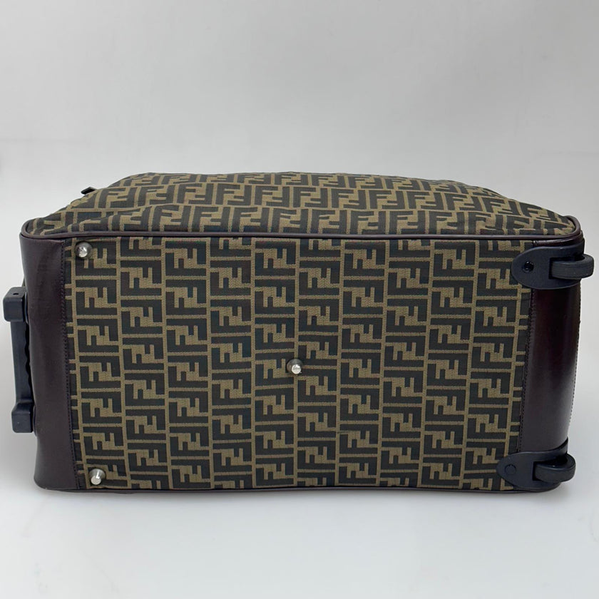 Fendi Trolley Vintage Zucca FF in tela marrone e pelle