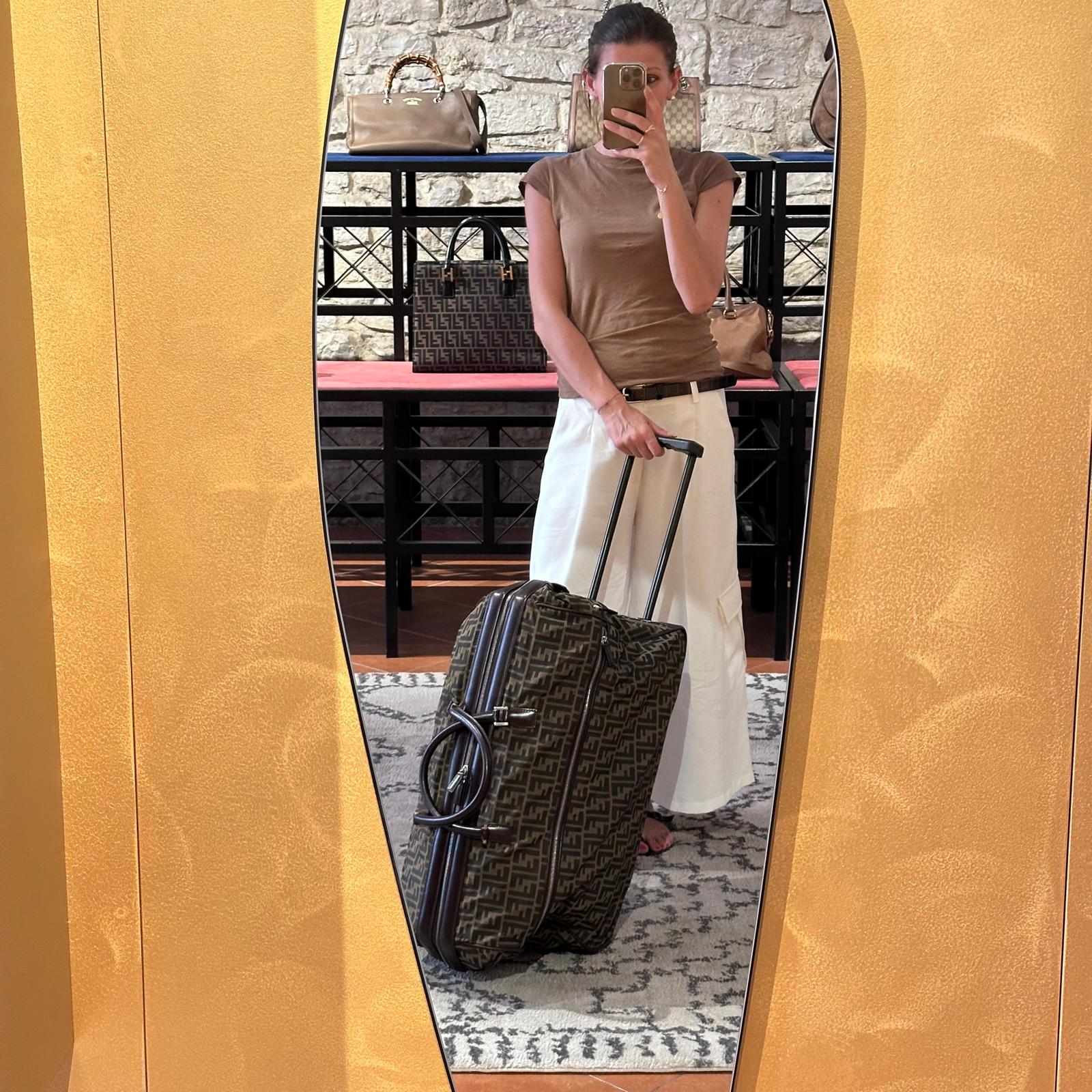 Fendi Trolley Vintage Zucca FF in tela marrone e pelle