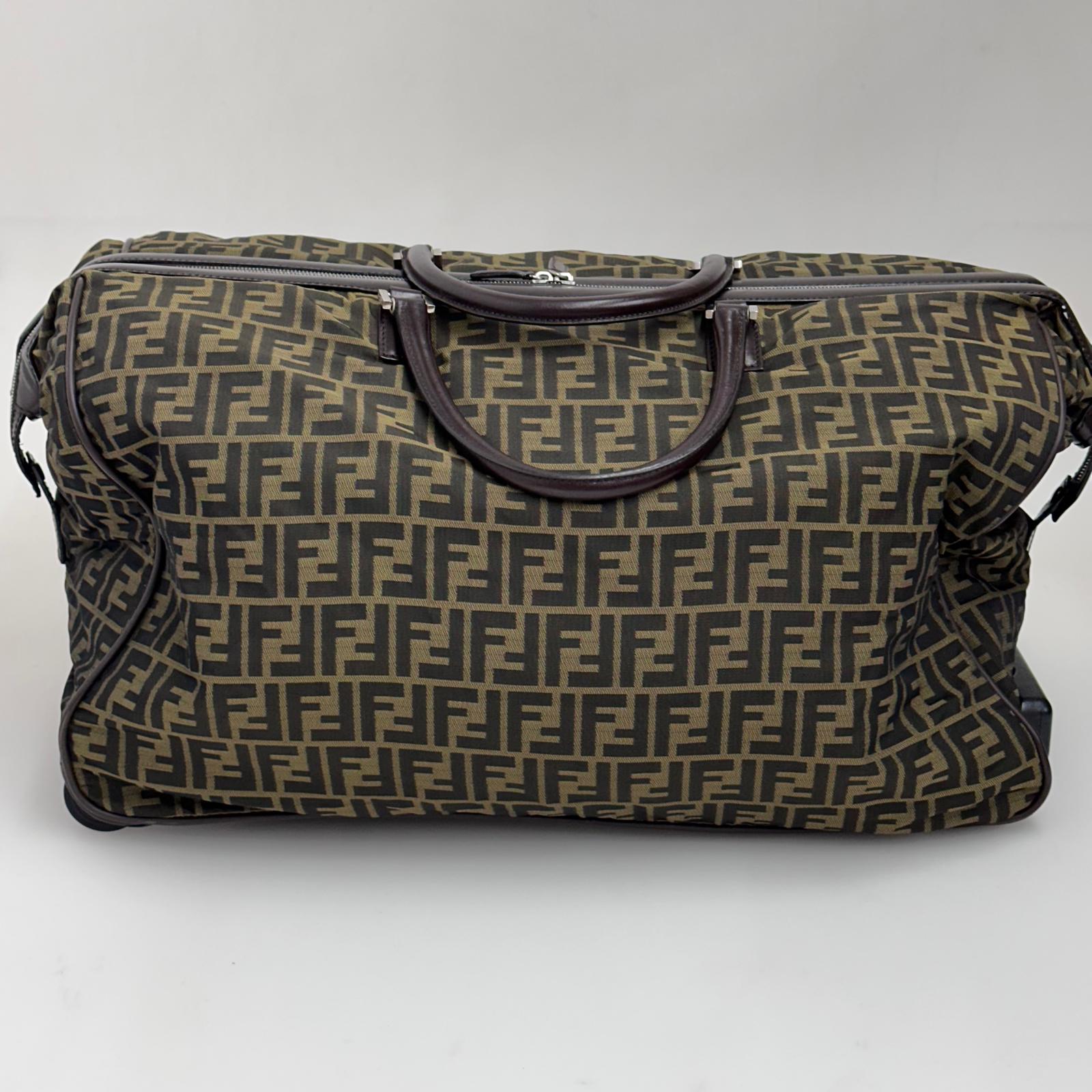 Fendi Trolley Vintage Zucca FF in tela marrone e pelle