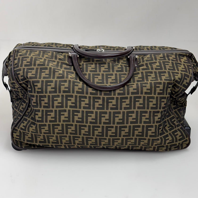 Fendi Trolley Vintage Zucca FF in tela marrone e pelle