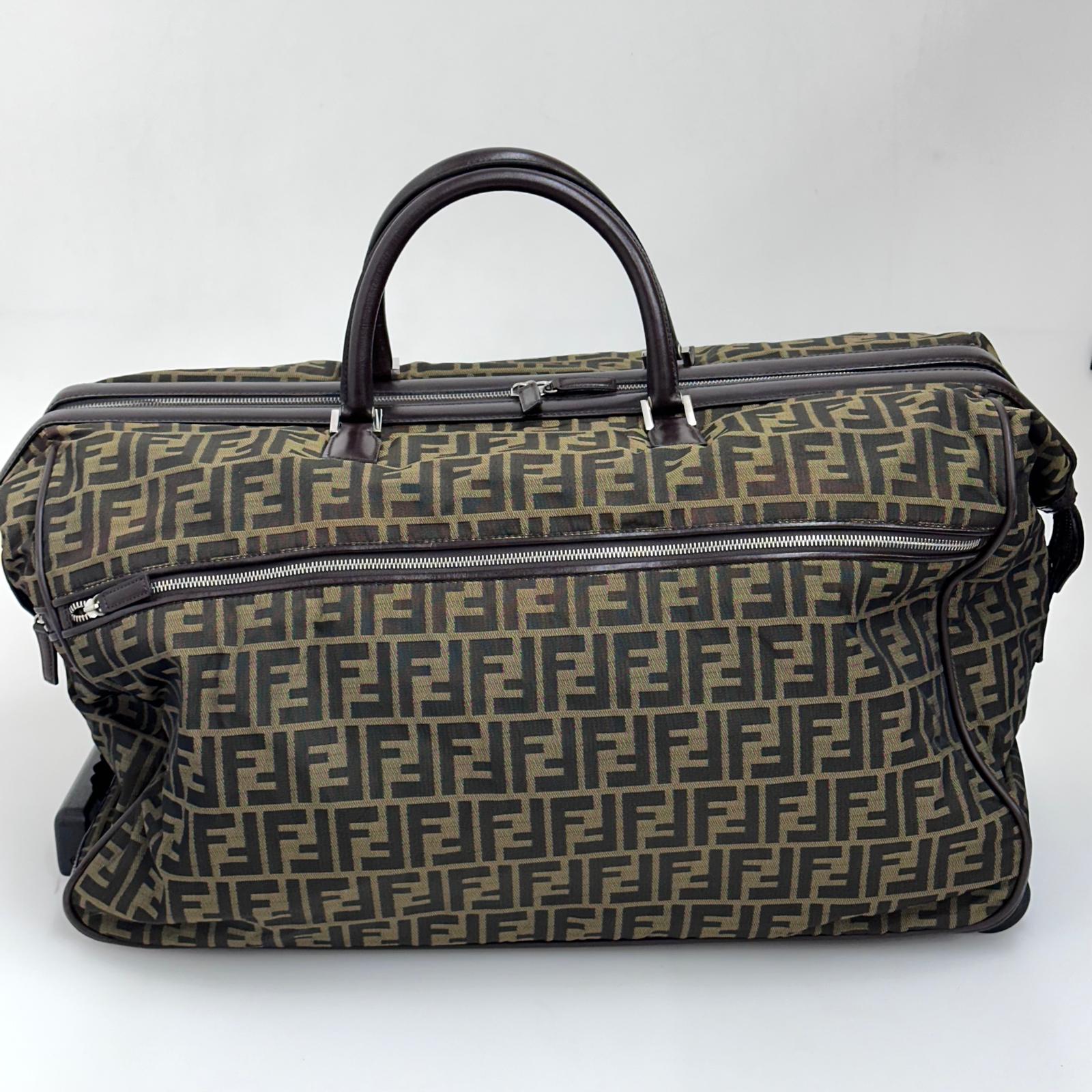 Fendi Trolley Vintage Zucca FF in tela marrone e pelle