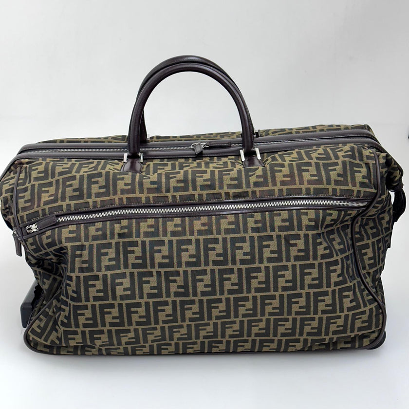 Fendi Trolley Vintage Zucca FF in tela marrone e pelle