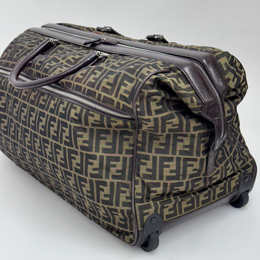 Fendi Trolley Vintage Zucca FF in tela marrone e pelle