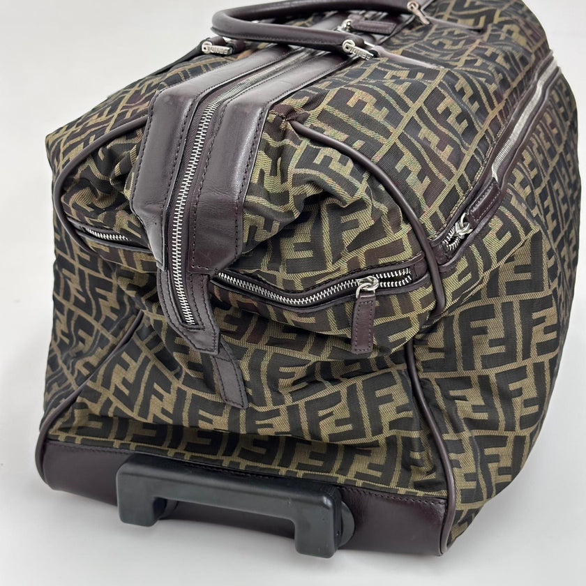Fendi Trolley Vintage Zucca FF in tela marrone e pelle