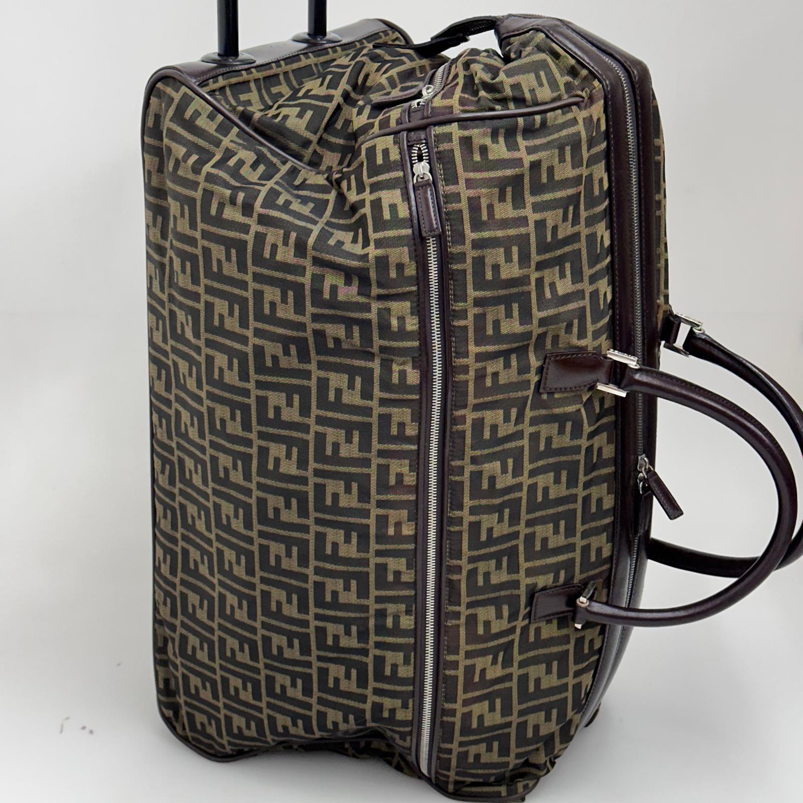 Fendi Trolley Vintage Zucca FF in tela marrone e pelle
