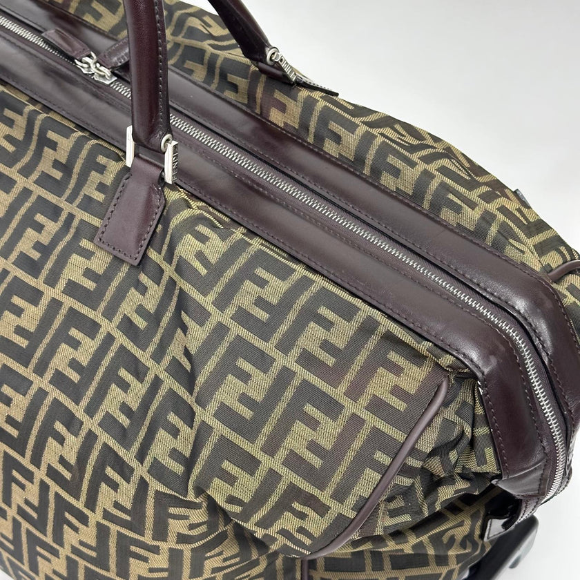 Fendi Trolley Vintage Zucca FF in tela marrone e pelle