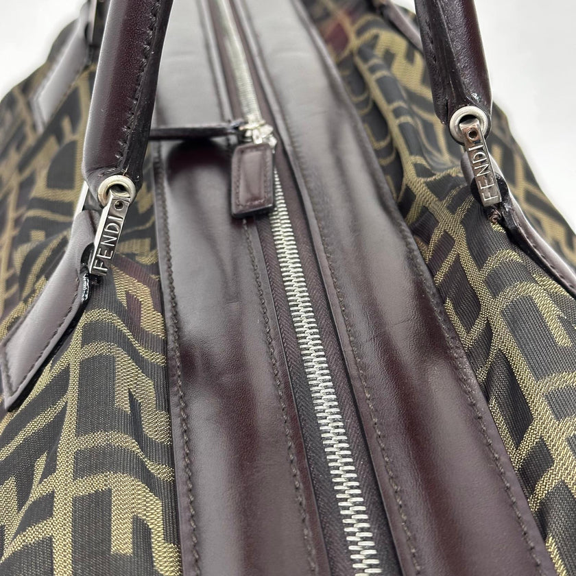 Fendi Trolley Vintage Zucca FF in tela marrone e pelle