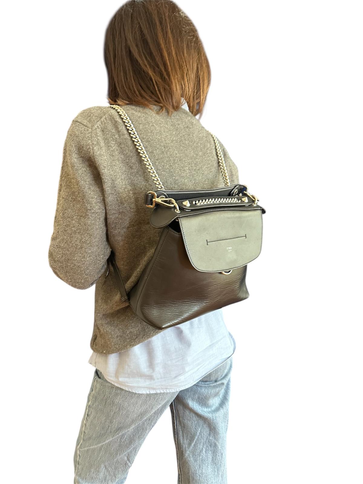 Fendi Zaino Back to School in pelle nera a 3 Vie