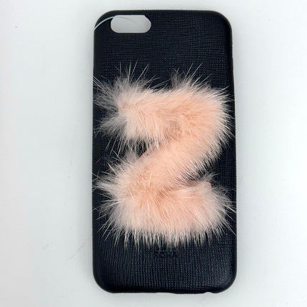 Fendi cover per iPhone 6/6s/7 in pelle nera con applicazione mink rosa cipria