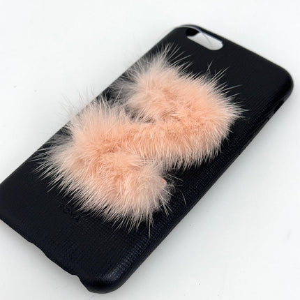 Fendi cover per iPhone 6/6s/7 in pelle nera con applicazione mink rosa cipria