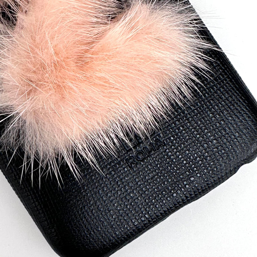 Fendi cover per iPhone 6/6s/7 in pelle nera con applicazione mink rosa cipria