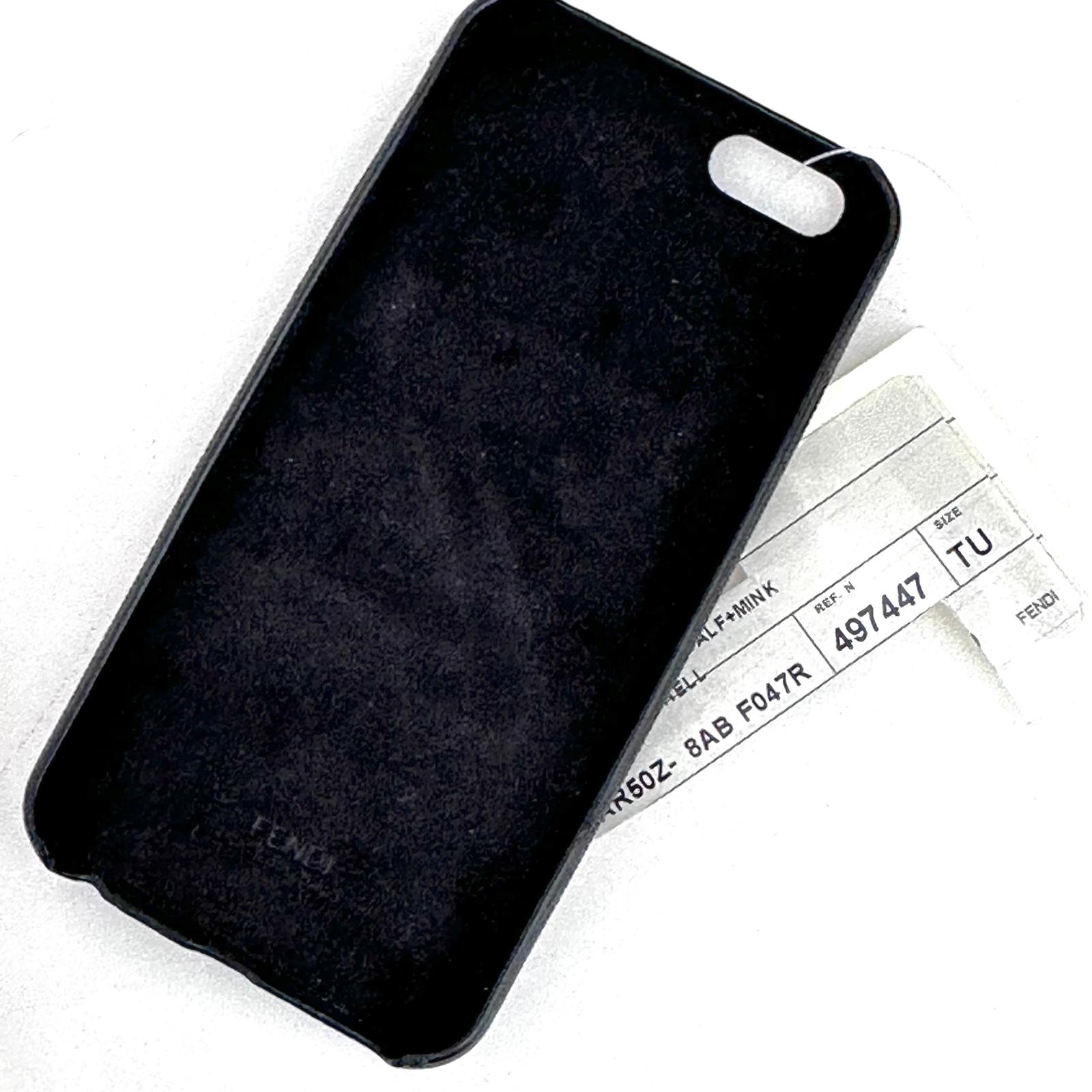 Fendi cover per iPhone 6/6s/7 in pelle nera con applicazione mink rosa cipria