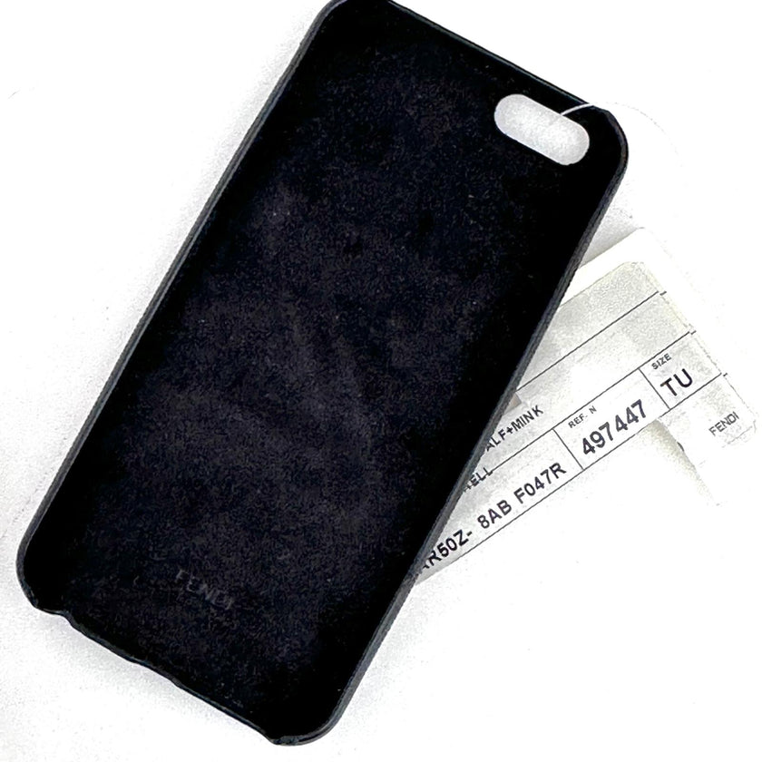 Fendi cover per iPhone 6/6s/7 in pelle nera con applicazione mink rosa cipria