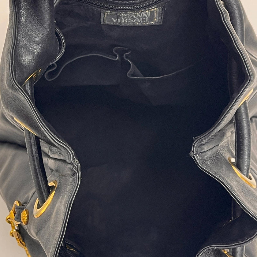 Gianni Versace Couture Medusa Maxi Sacca Vintage in Pelle Nera