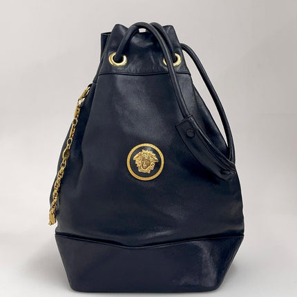 Gianni Versace Couture Medusa Maxi Sacca Vintage in Pelle Nera