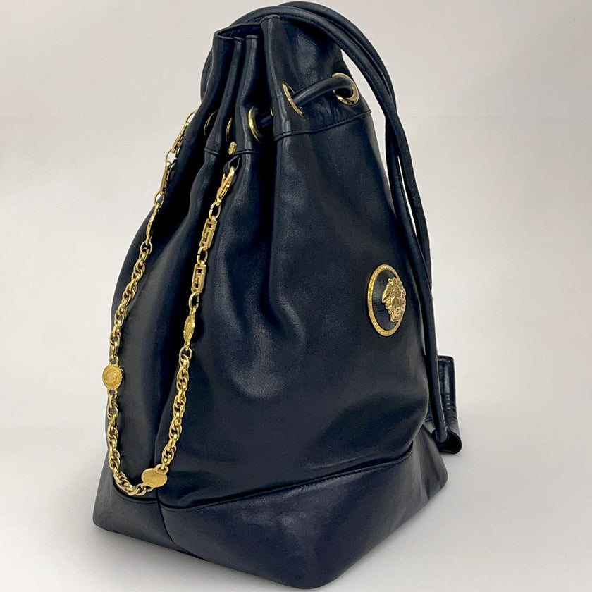 Gianni Versace Couture Medusa Maxi Sacca Vintage in Pelle Nera