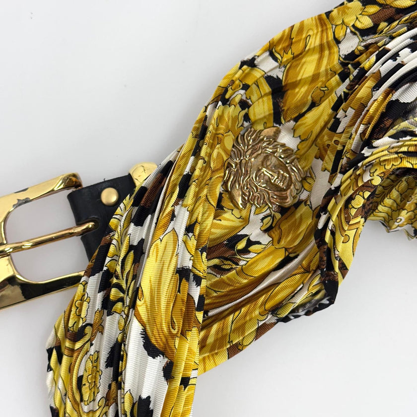 Gianni Versace cintura in seta plissettata con dettagli Medusa e pelle nera