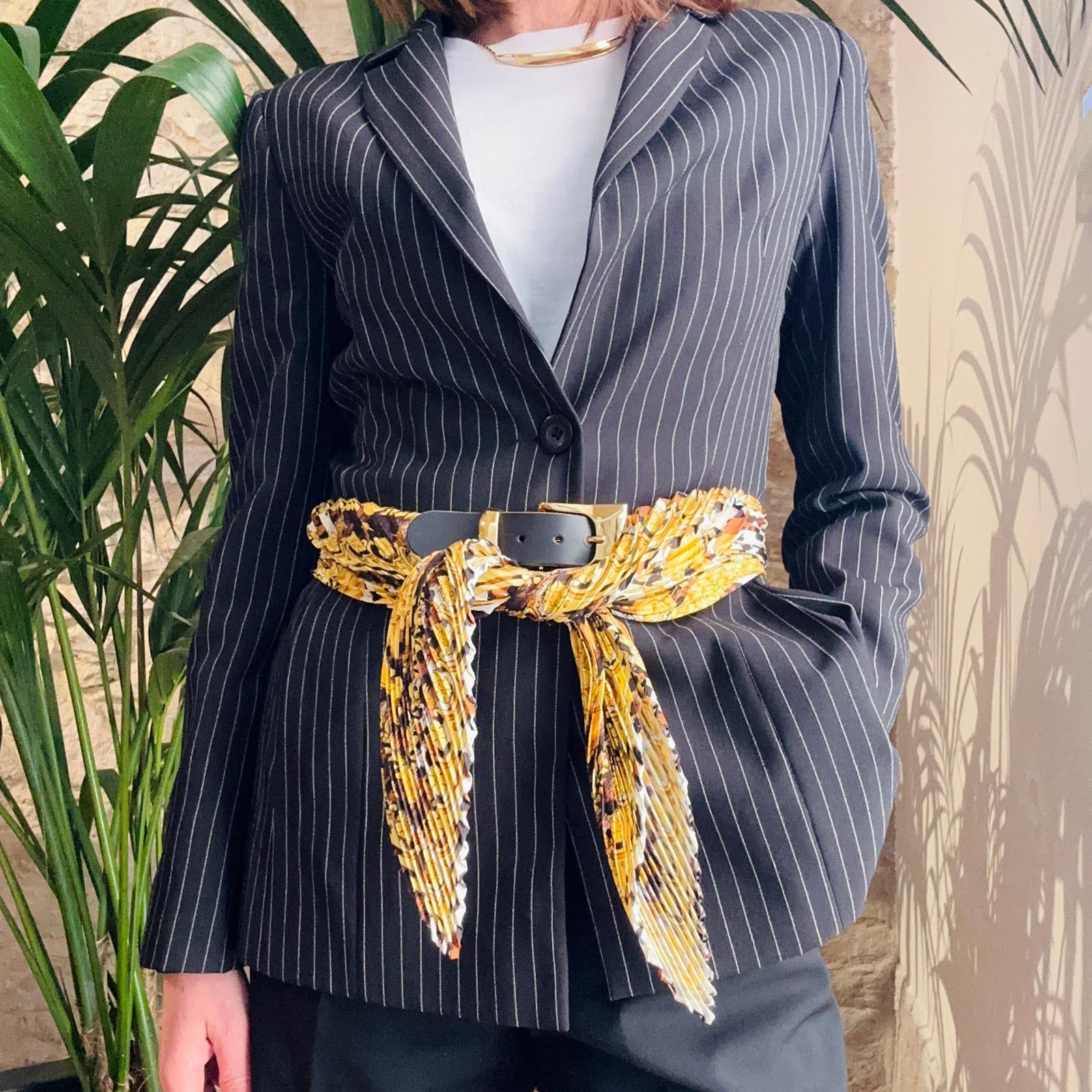 Gianni Versace cintura in seta plissettata con dettagli Medusa e pelle nera