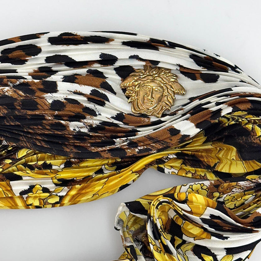 Gianni Versace cintura in seta plissettata con dettagli Medusa e pelle nera