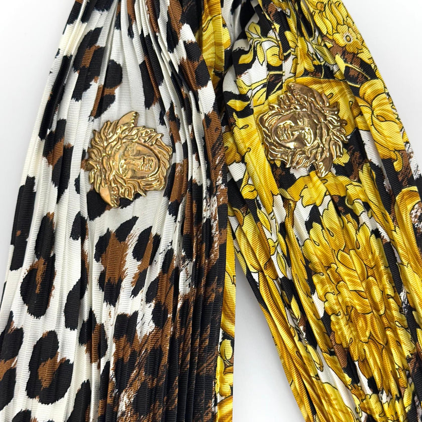 Gianni Versace cintura in seta plissettata con dettagli Medusa e pelle nera