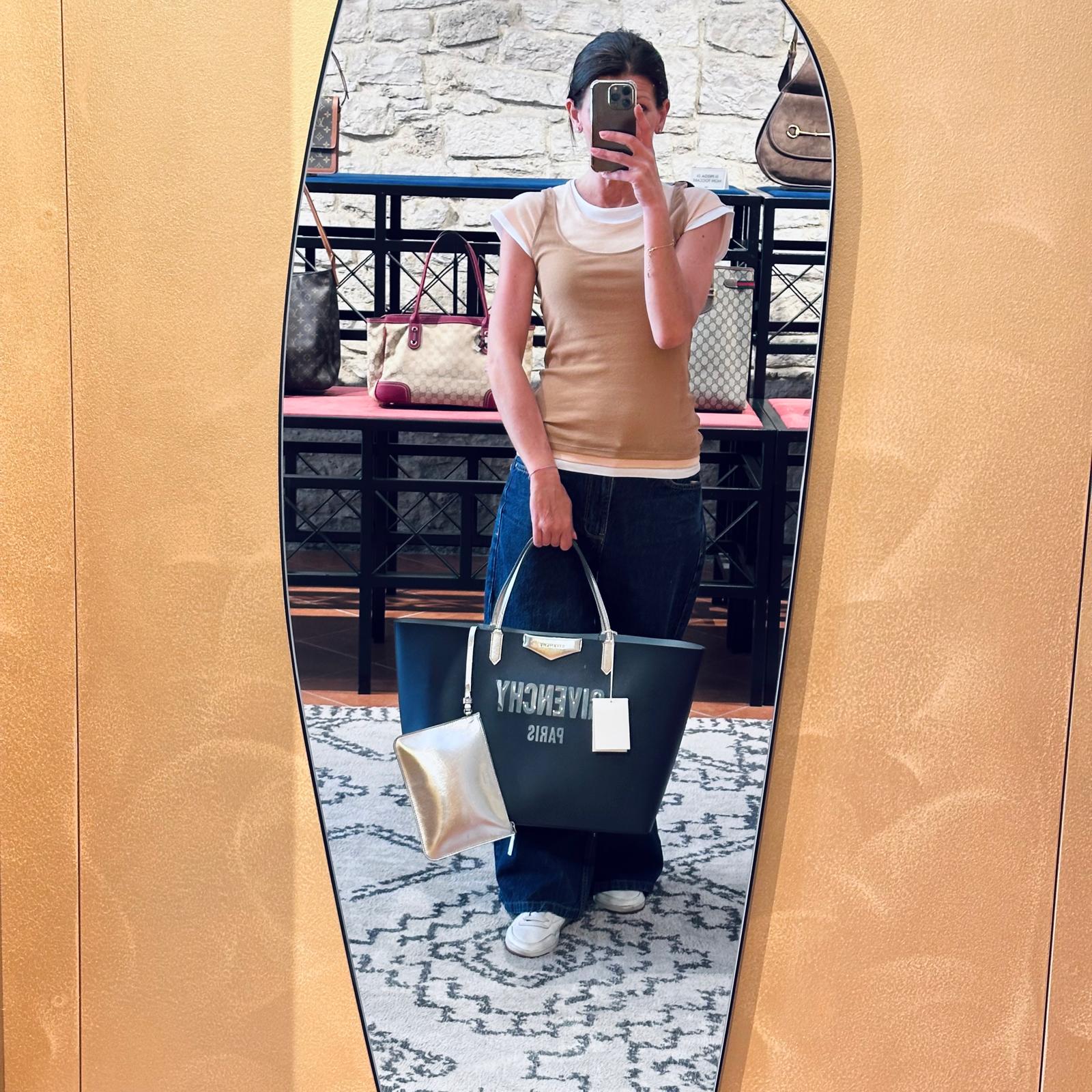 Givenchy Borsa Antigona Shopping Bag in pelle di vitello blu e argento con pochette