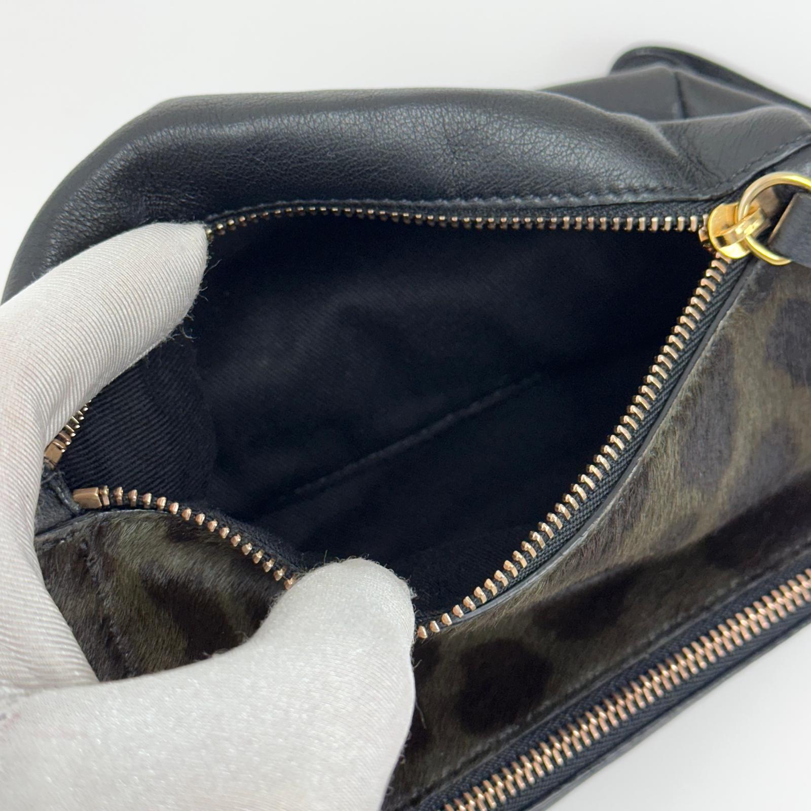 Givenchy Borsa mini clutch Pandora con laccio – cavallino leopardato e pelle nera