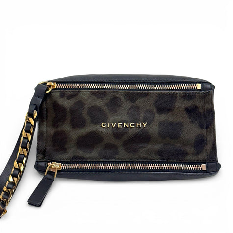 Givenchy Borsa mini clutch Pandora con laccio – cavallino leopardato e pelle nera
