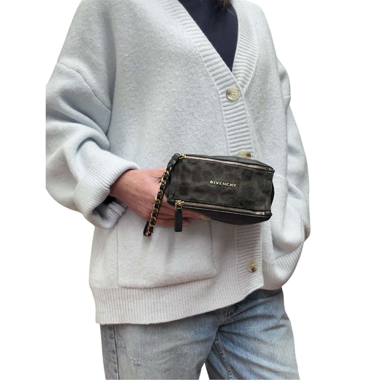 Givenchy Borsa mini clutch Pandora con laccio – cavallino leopardato e pelle nera