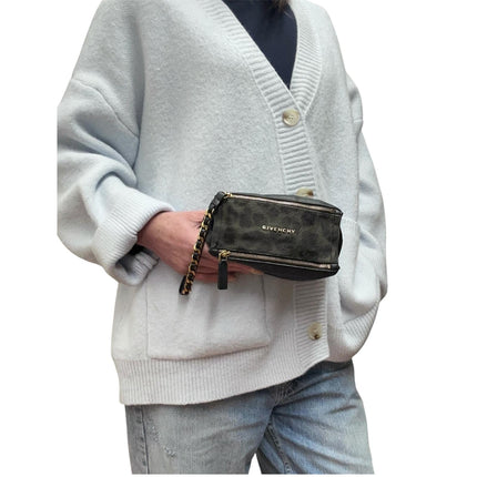 Givenchy Borsa mini clutch Pandora con laccio – cavallino leopardato e pelle nera